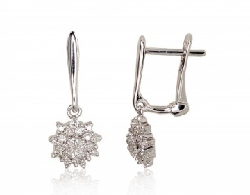 Gold earrings with 'english' lock #1200974(Au-W)_DI, White Gold 585°, Diamonds (0,122Ct), 1.88 gr.