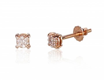 Gold screw studs earrings #1200510(Au-R)_DI, Red Gold 585°, Diamonds (0,092Ct), 0.94 gr.