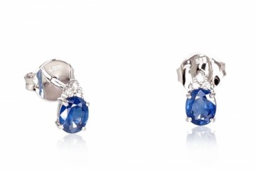 Gold classic studs earrings #1200248(Au-W)_DI+SA, White Gold 585°, Diamonds (0,036Ct), Sapphire (0,74Ct), 1.44 gr.