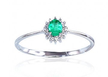 Gold ring #1100100(Au-W)_DI+EM, White Gold 585°, Diamonds (0,038Ct), Emerald (0,108Ct), Size: 16.5, 0.82 gr.