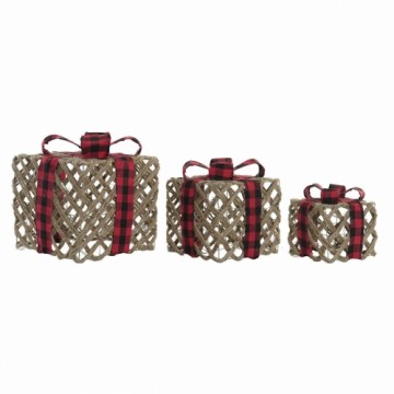 Gift Box DKD Home Decor Black Red Natural Jute Tartan 26 x 26 x 31 cm (3 Pieces)