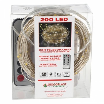 200 LED virtene 20m ar bat. un pulti, silti balta