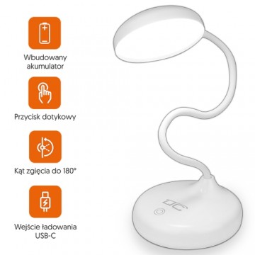 Wireless LED desk Lamp 6W, 3000|4500|6000K, touch control, 3000mAh, white, LTC