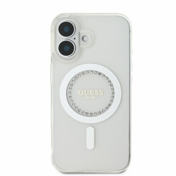 Guess IML Rhinestones Ring MagSafe Case for iPhone 16 White