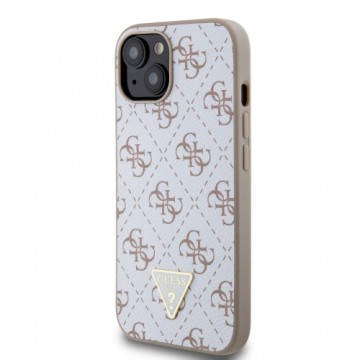 Guess PU Leather 4G Triangle Metal Logo Case for iPhone 15 White