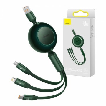 Baseus Bright Mirror 3, USB 3-in-1 cable for micro USB | USB-C | Lightning 66W | 2A 1.1m (Green)