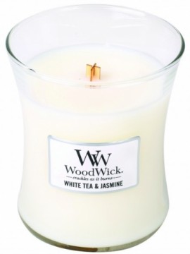 WoodWick White Tea & Jasmine scented candle with wooden wick 275 g