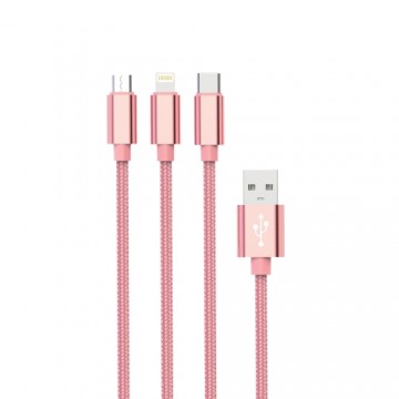 Setty 3in1 cable USB - Lightning + USB-C + microUSB 1,0 m 2A KNA-MLC-1.2215 rose gold