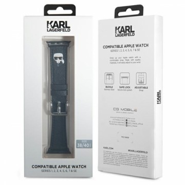 Karl Lagerfeld Pasek KLAWMOKHK Apple Watch 38|40|41mm czarny|black strap Saffiano Karl Heads