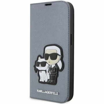 Karl Lagerfeld KLBKP14LSANKCPG iPhone 14 Pro 6.1" bookcase srebrny|silver Saffiano Karl & Choupette