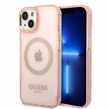 Guess GUHMP14SHTCMP iPhone 14 | 15 | 13 6,1" różowy|pink hard case Gold Outline Translucent MagSafe