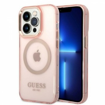 Guess GUHMP14LHTCMP iPhone 14 Pro 6,1" różowy|pink hard case Gold Outline Translucent MagSafe