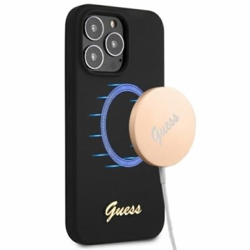 Guess GUHMP13XLSLMGBK iPhone 13 Pro Max 6,7" black|czarny hardcase Silicone Script Gold Logo MagSafe