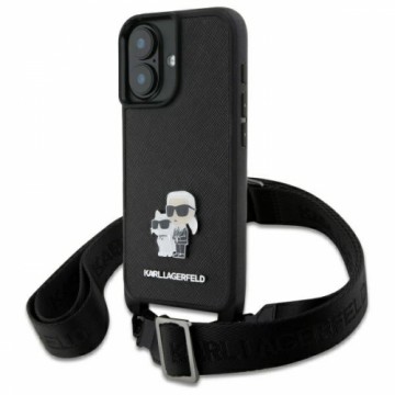 Karl Lagerfeld KLHCP16SSAKCPBK iPhone 16  6.1" czarny|black hardcase Saffiano Karl&Choupette Metal Pin CBDY Strap