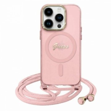 Guess GUHMP16SHCTSGNSP iPhone 16 6.1"     różowy|pink hardcase Crossbody Cord Script MagSafe