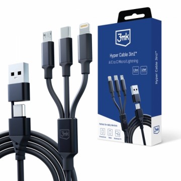 3mk Protection 3mk Hyper Cable 3in1 USB-A - USB-C | USB-C - micro USB - Lightning 1.5m - black