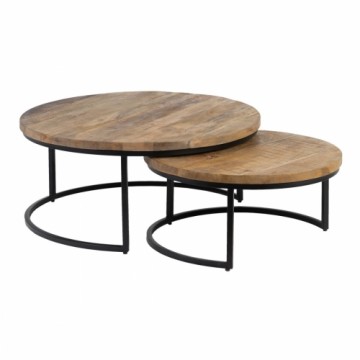 Set of 2 tables Iron Mango wood 90 x 90 x 40 cm