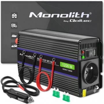 Qoltec Monolith 1200 MS Wave Voltage Converter | 12V to 230V | 600/1200W | USB