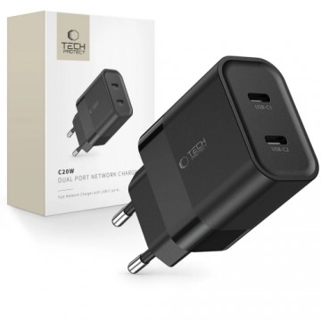 Tech-Protect C20W mains charger 2x USB-C PD 20W - black