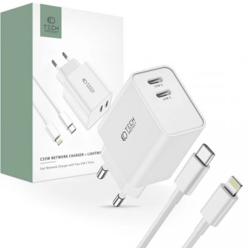 Tech-Protect C35W 2x USB-C PD 35W network charger with USB-C | Lightning cable - white