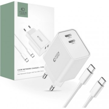 Tech-Protect C35W 2x USB-C PD 35W network charger with USB-C | USB-C cable - white