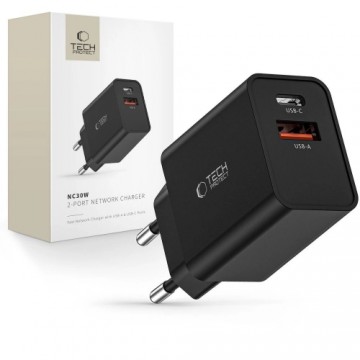 Tech-Protect NC30W USB-C PD 30W | USB-A QC 3.0 network charger - black