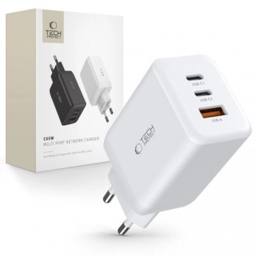 Tech-Protect C65W network charger 2x USB-C PD 65W | USB-A QC 3.0 - white