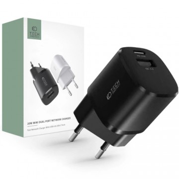 Tech-Protect C20W mini USB-C PD 20W | USB-A QC 3.0 network charger - black