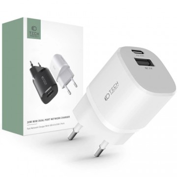 Tech-Protect C20W mini USB-C PD 20W | USB-A QC 3.0 network charger - white