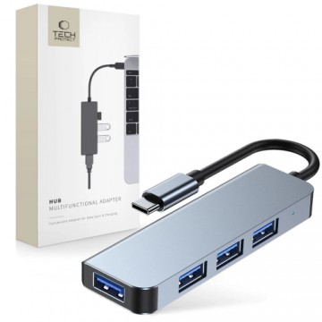 HUB Tech-Protect V1 4in1 USB-C - 3x USB-A 2.0 | USB-A 3.0 - gray