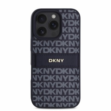 DKNY PU Leather Repeat Pattern Tonal Stripe Case for iPhone 16 Pro Max Blue