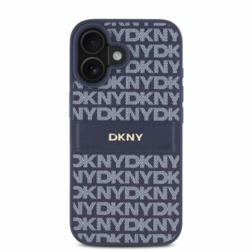 DKNY PU Leather Repeat Pattern Tonal Stripe Case for iPhone 16 Blue