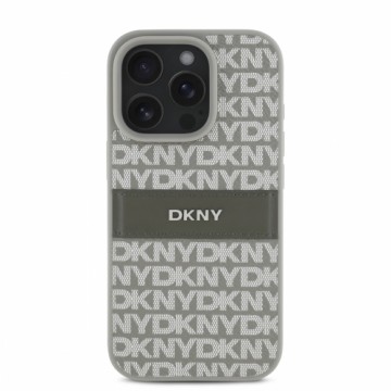 DKNY PU Leather Repeat Pattern Tonal Stripe Case for iPhone 16 Pro Max Beige