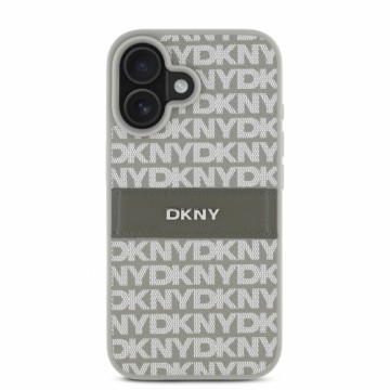 DKNY PU Leather Repeat Pattern Tonal Stripe Case for iPhone 16 Beige