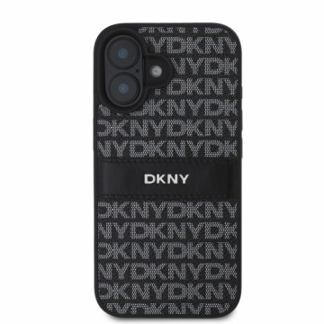 DKNY PU Leather Repeat Pattern Tonal Stripe Case for iPhone 16 Plus Black