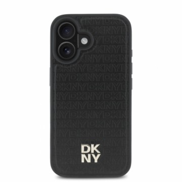 DKNY PU Leather Repeat Pattern Stack Logo MagSafe Case for iPhone 16 Plus Black