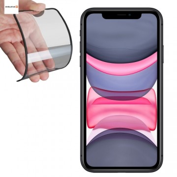 Evelatus Gumijotu malu Anti-Plīsuma 3D Stikls priekš Apple iPhone XR / 11 Japāņu līme Melna