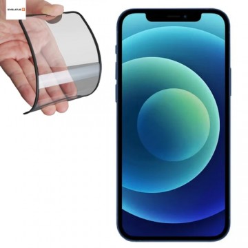 Evelatus Gumijotu malu Anti-Plīsuma 3D Stikls priekš Apple iPhone 12 / 12 Pro Japāņu līme Melna