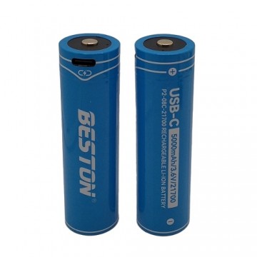 Rechargeable 21700 Size Battery with USB-C Port, 3.6V, 5000mAh, Li-Ion, 2pcs