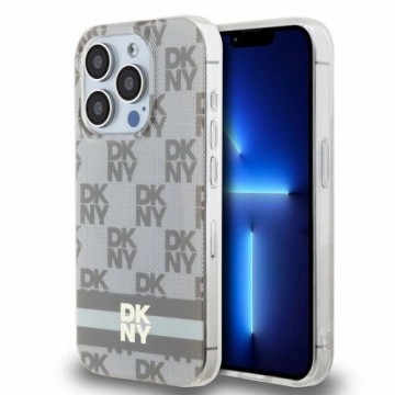 DKNY IML Checkered Mono Pattern & Printed Stripes MagSafe case for iPhone 15 Pro Max - beige