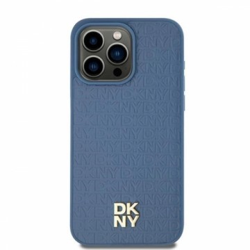 DKNY Leather Pattern Metal Logo MagSafe Case for iPhone 15|14|13 - Blue