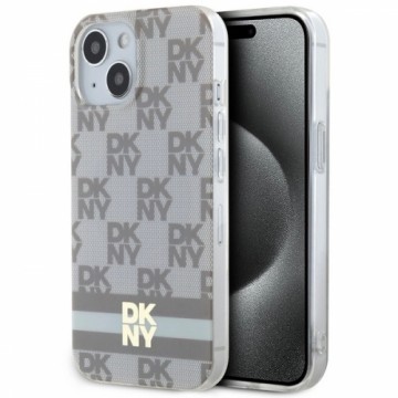 DKNY IML Checkered Mono Pattern & Printed Stripes MagSafe Case for iPhone 15 Plus | 14 Plus - Beige