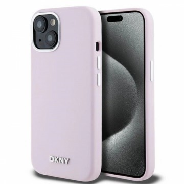 DKNY Liquid Silicone Small Metal Logo MagSafe Case for iPhone 15 Plus | 14 Plus - Pink