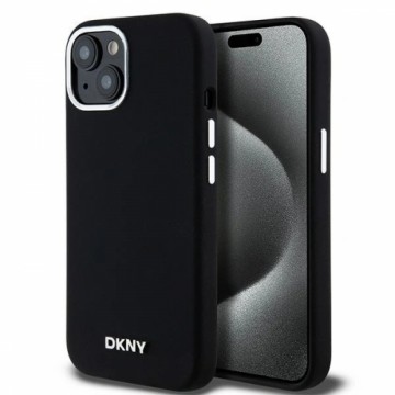 DKNY Liquid Silicone Small Metal Logo MagSafe Case for iPhone 15 Plus | 14 Plus - Black