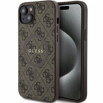 Guess 4G Collection Leather Metal Logo MagSafe Case for iPhone 15|14|13 - Brown