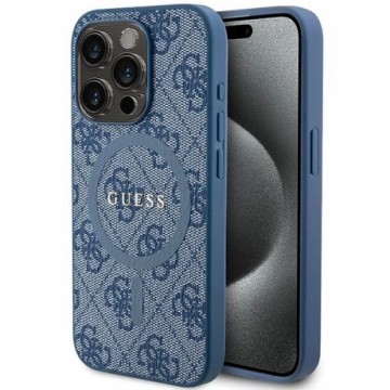 Guess 4G Collection Leather Metal Logo MagSafe Case for iPhone 14 Pro - Blue