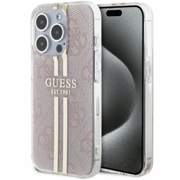 Guess IML 4G Gold Stripe case for iPhone 14 Pro Max - pink