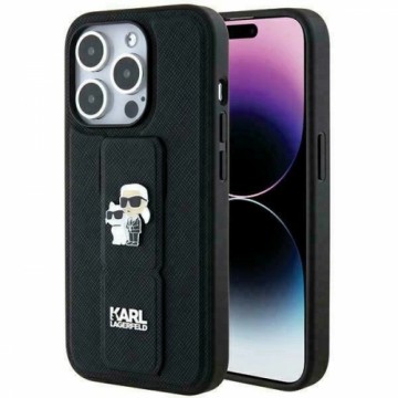 Karl Lagerfeld Gripstand Saffiano Karl&Choupette Pins case for iPhone 13 Pro Max - black