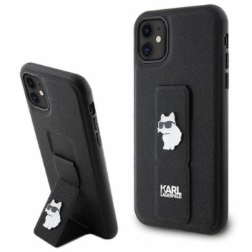 Karl Lagerfeld Gripstand Saffiano Choupette Pins Case for iPhone 11 | Xr - Black