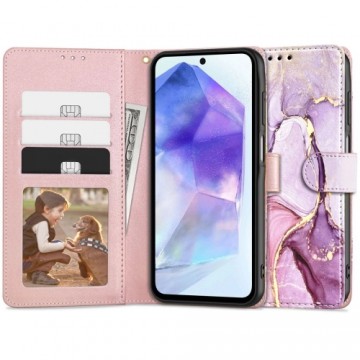 Tech-Protect Wallet case for Samsung Galaxy A55 5G - pink marble